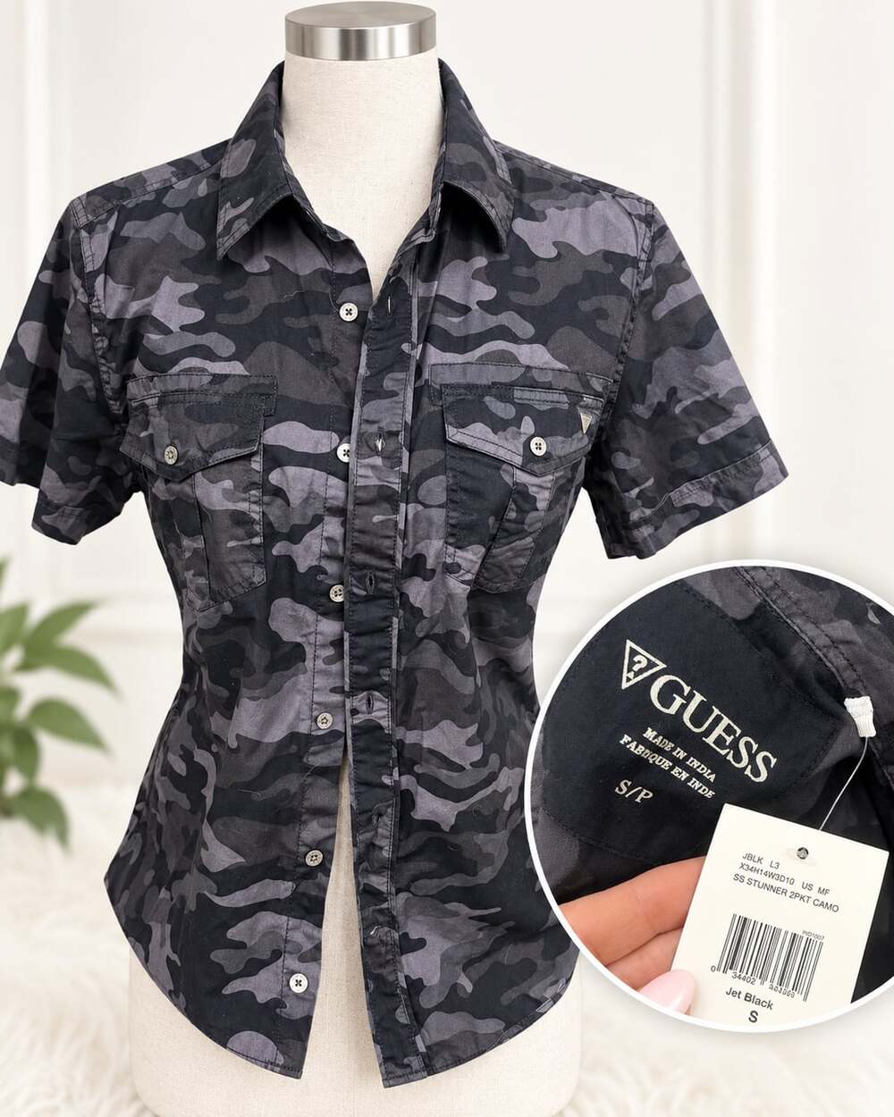 Guess Size Small Black Camo Shirt NWT